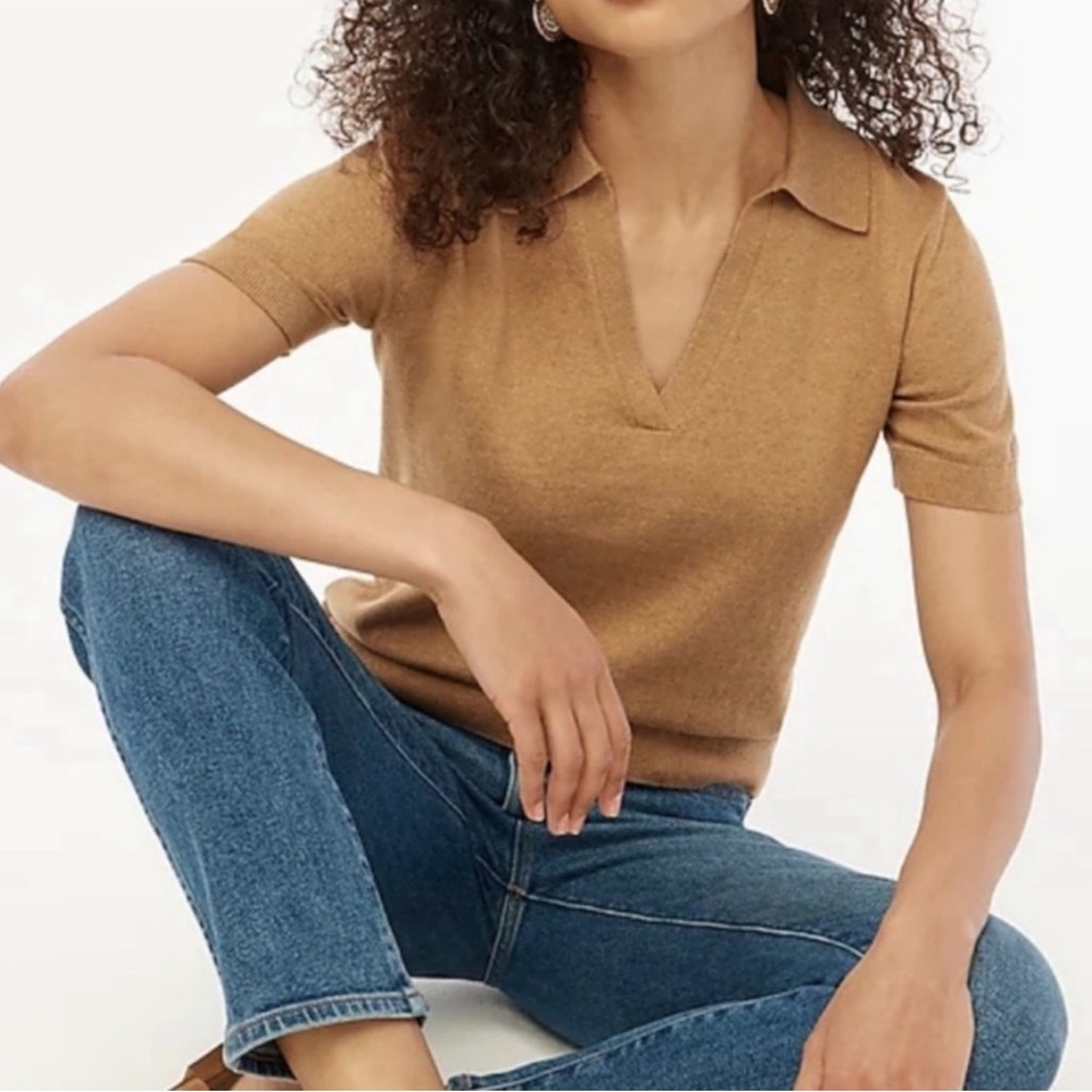 NWT J. Crew Cashmere Blend Polo Short Sleeve Sweater in Raffia